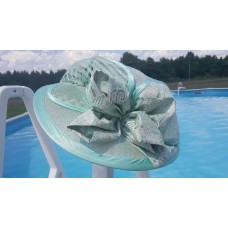 Champagne Italy Mint Green Derby Style Church Mujer&apos;s Dress Hat Wide Brim EUC  eb-58874461